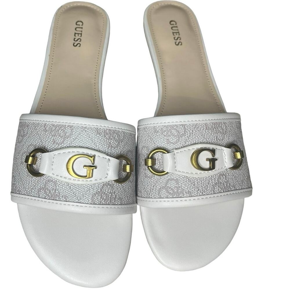 Guess White Sandal Slides Size 8M with Guess, Logo New with Box